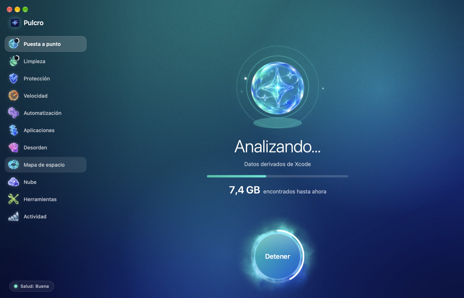Pulcro analizando: 7,4 GB encontrados hasta ahora.